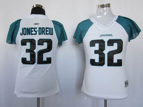 Jaguars #32 Jones-Drew White Women's Field Flirt Stitched NFL Jersey - Click Image to Close